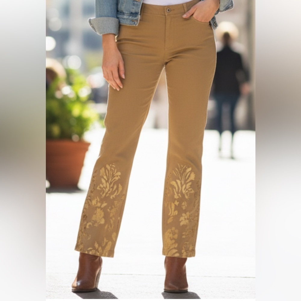 Ralph Lauren Black Label Straight Jean with Metallic Jacquard Hem Sz 12
